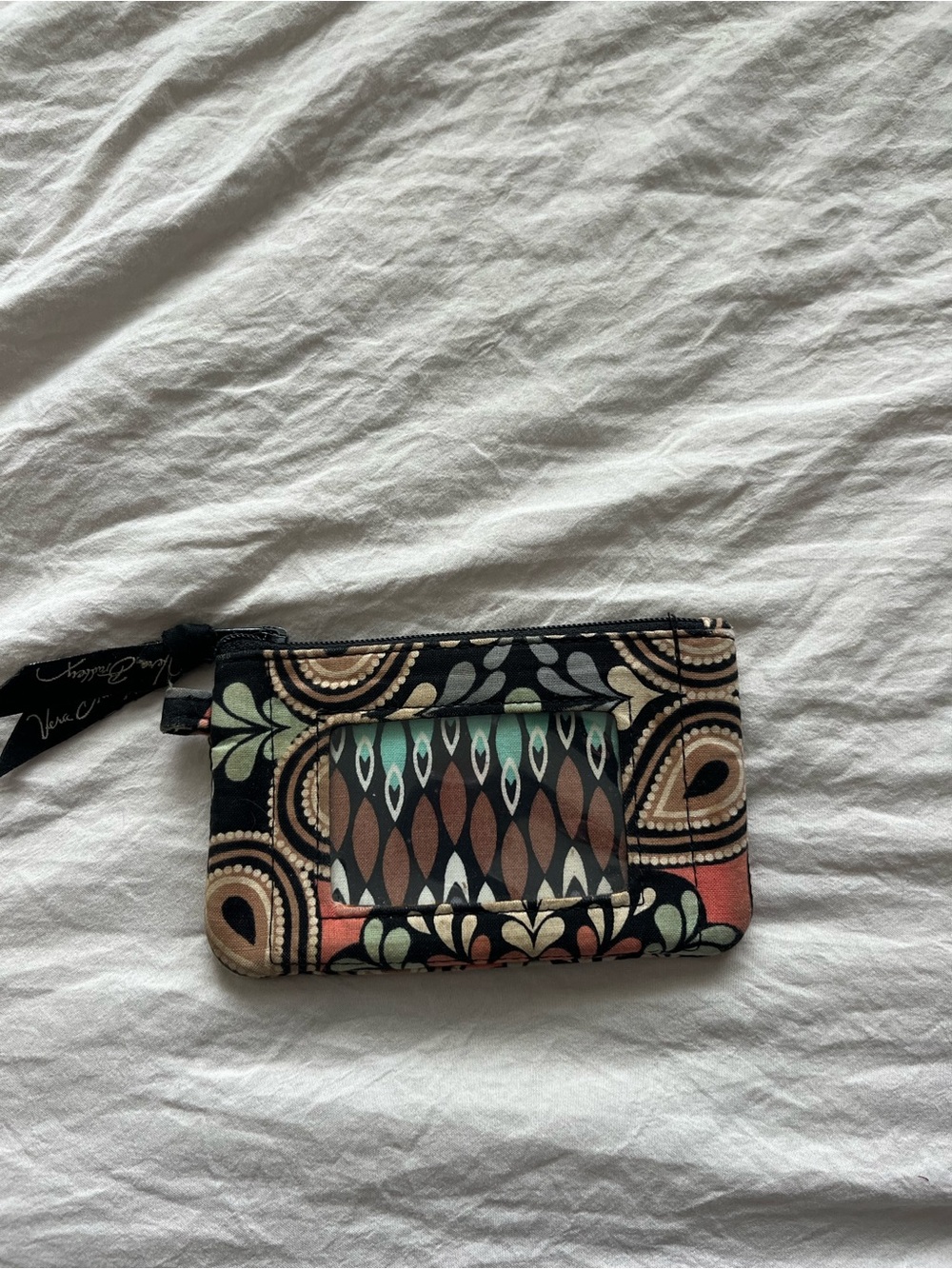 Vera Bradley Black Multicolor Printed Zip Card Case